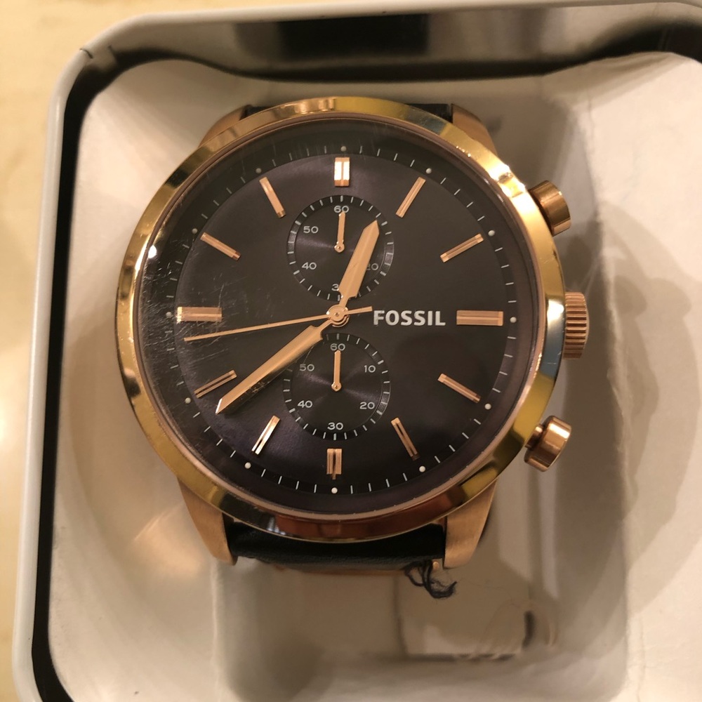 Black and Rose Gold Fossil Watch
